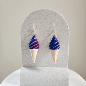 Blueberry Ice Cream Cone Earrings – 3D Printed Delight