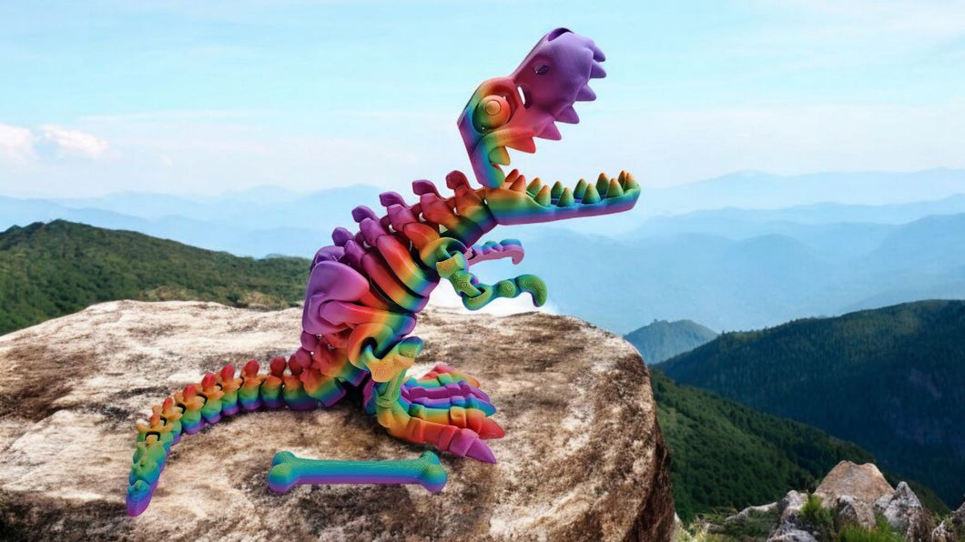 Rainbow Articulated Dinosaur Skeleton – 3D Printed PLA Toy Decor