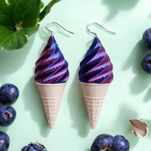 Load image into Gallery viewer, Blueberry Ice Cream Cone Earrings – 3D Printed Delight