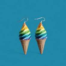 Load image into Gallery viewer, Rainbow Ice Cream Cone Earrings – 3D Printed for a Colorful Touch