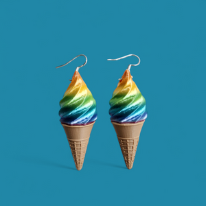 Rainbow Ice Cream Cone Earrings – 3D Printed for a Colorful Touch