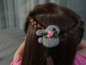 Wool felted Gray bunny hair clip baby kids hair accessories