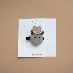 100% wool Needle felted Grey Bunny Hair clip