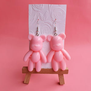 Pink bear novelty earrings