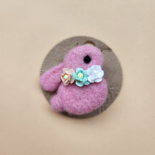 Load image into Gallery viewer, Wool felted flower Pink bunny hair clip baby kids hair accessories