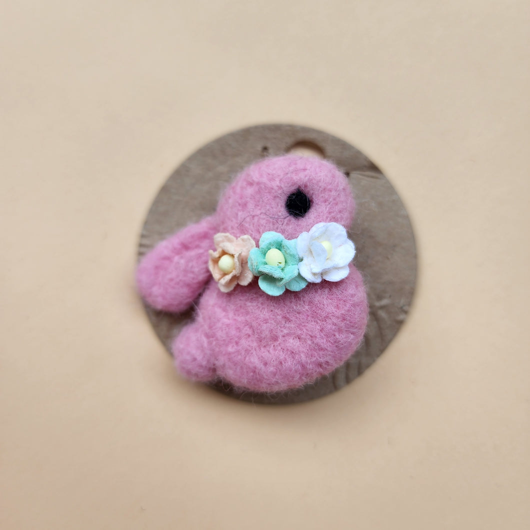 Wool felted flower Pink bunny hair clip baby kids hair accessories