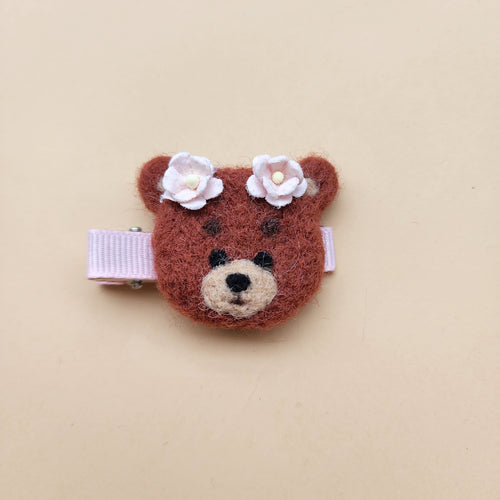 Wool needle felted Bear hair clip or Headband or Brooch