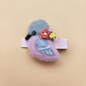 100% wool Needle felted Pink Robin Bird Hair clip