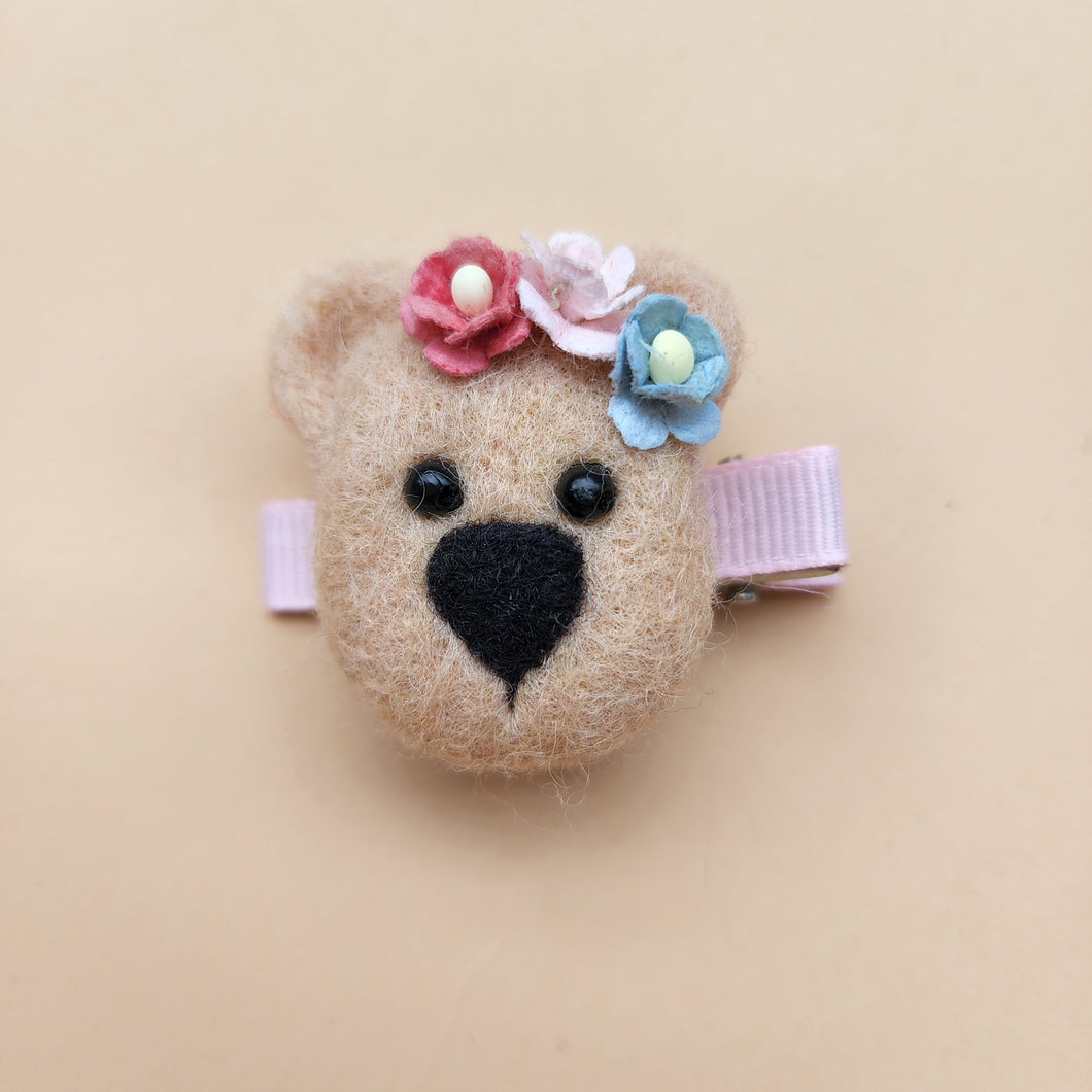 Wool needle felted Bear hair clip or Brooch