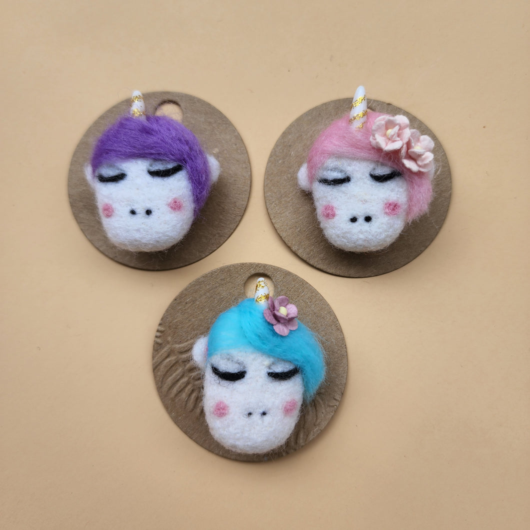 100% wool Needle felted Unicorn Hair clip/brooch