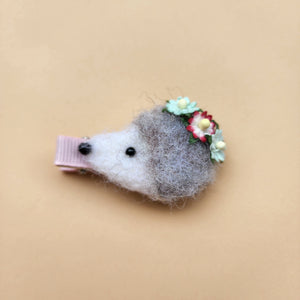 Needle felted Hedgehog hair clip or brooch