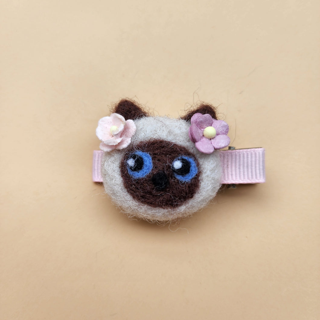 100% wool Needle felted Cat Hair clip or Nylon headband or Brooch