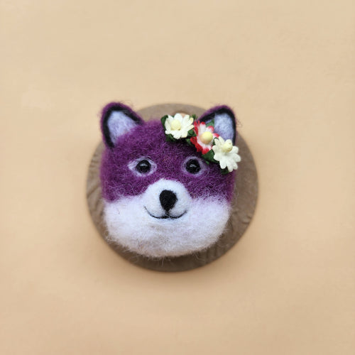 Wool felted flower Fox hair clip/brooch