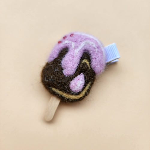 Needle felted Pink Ice cream hair accessory