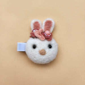 100% wool Needle felted White Bunny Hair clip