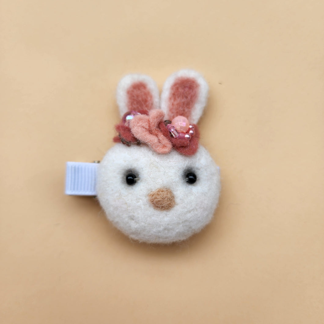 100% wool Needle felted White Bunny Hair clip