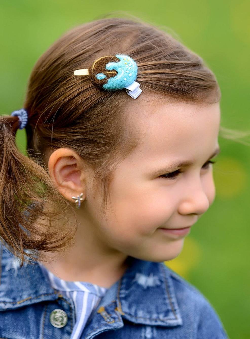 Needle felted light blue Ice cream hair accessory