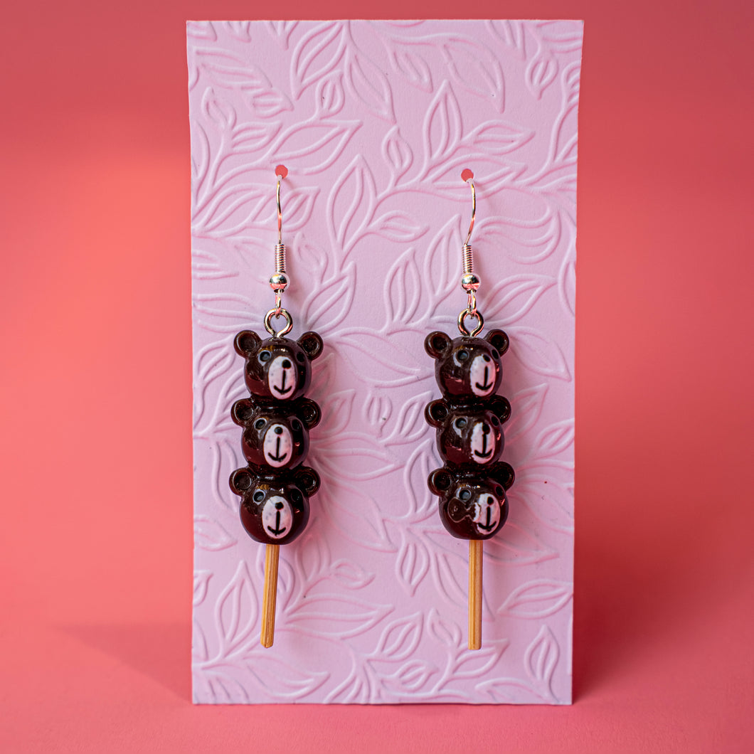 Teddy bear stick earrings