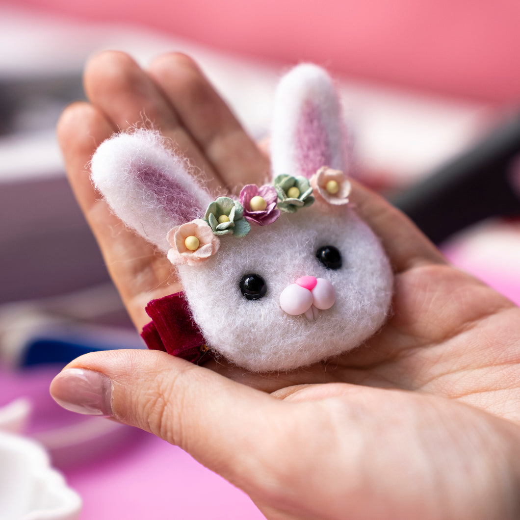 100% wool Needle felted Bunny Hair clip