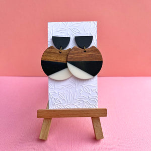 Resin "Black and white wood" earrings